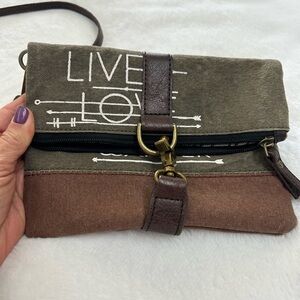 Mona B Olive and Brown Canvas Crossbody Mini Bag